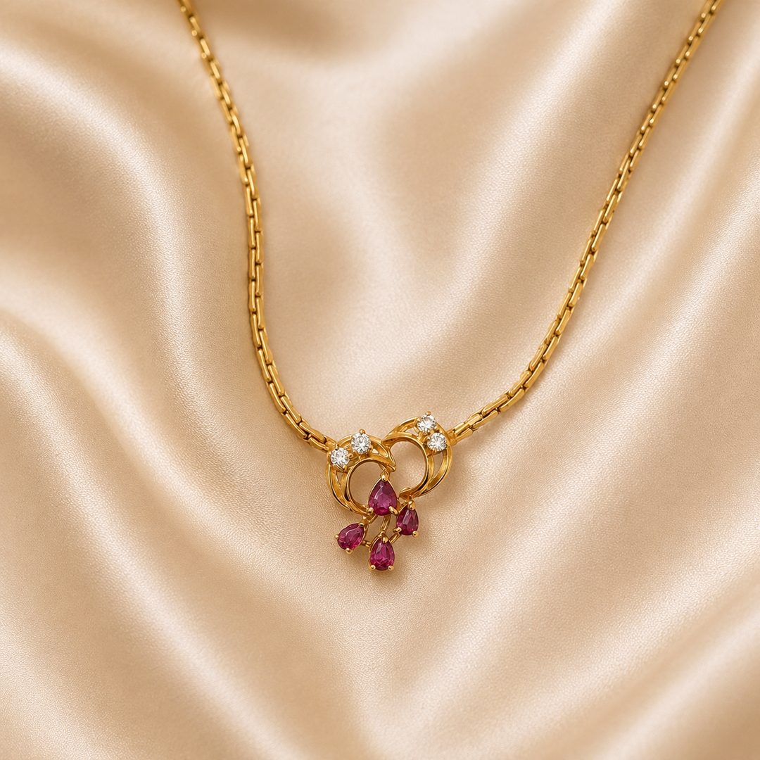 Vintage Ruby Cascade Pendant Necklace