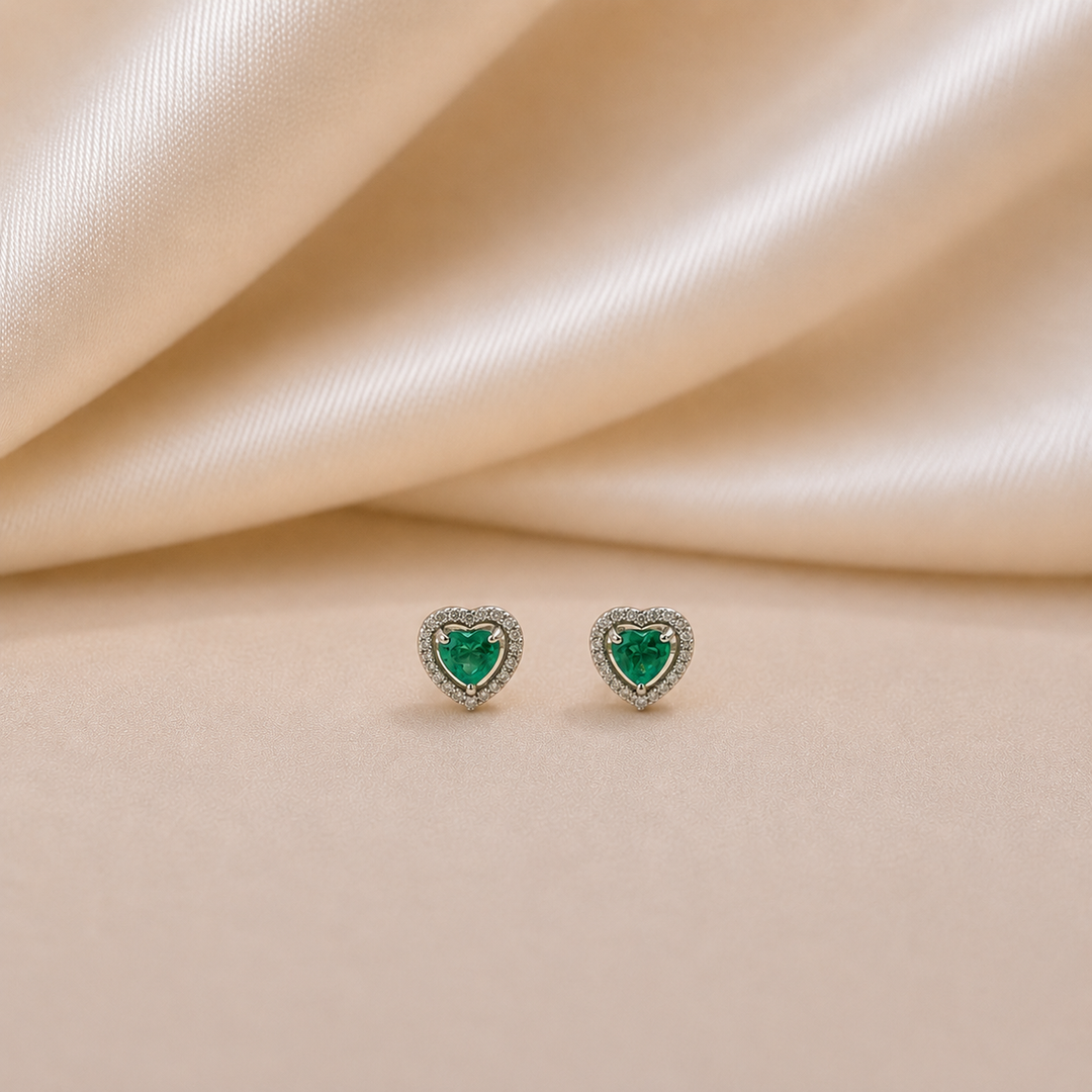 Verdant Heart Halo Stud Earrings