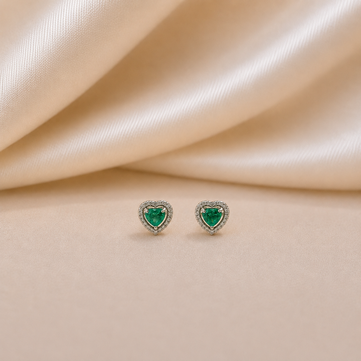 Verdant Heart Halo Stud Earrings