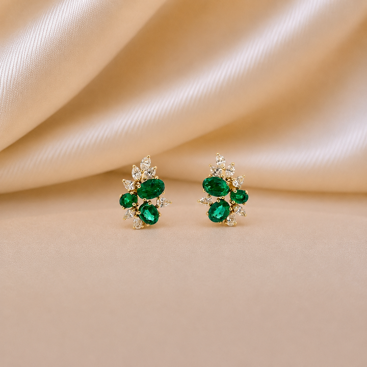 Emerald Halo Cluster Earrings