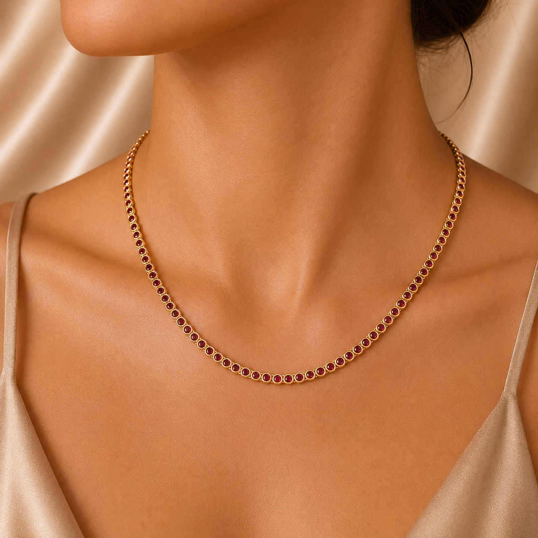 Adorala Ruby Halo Tennis Necklace